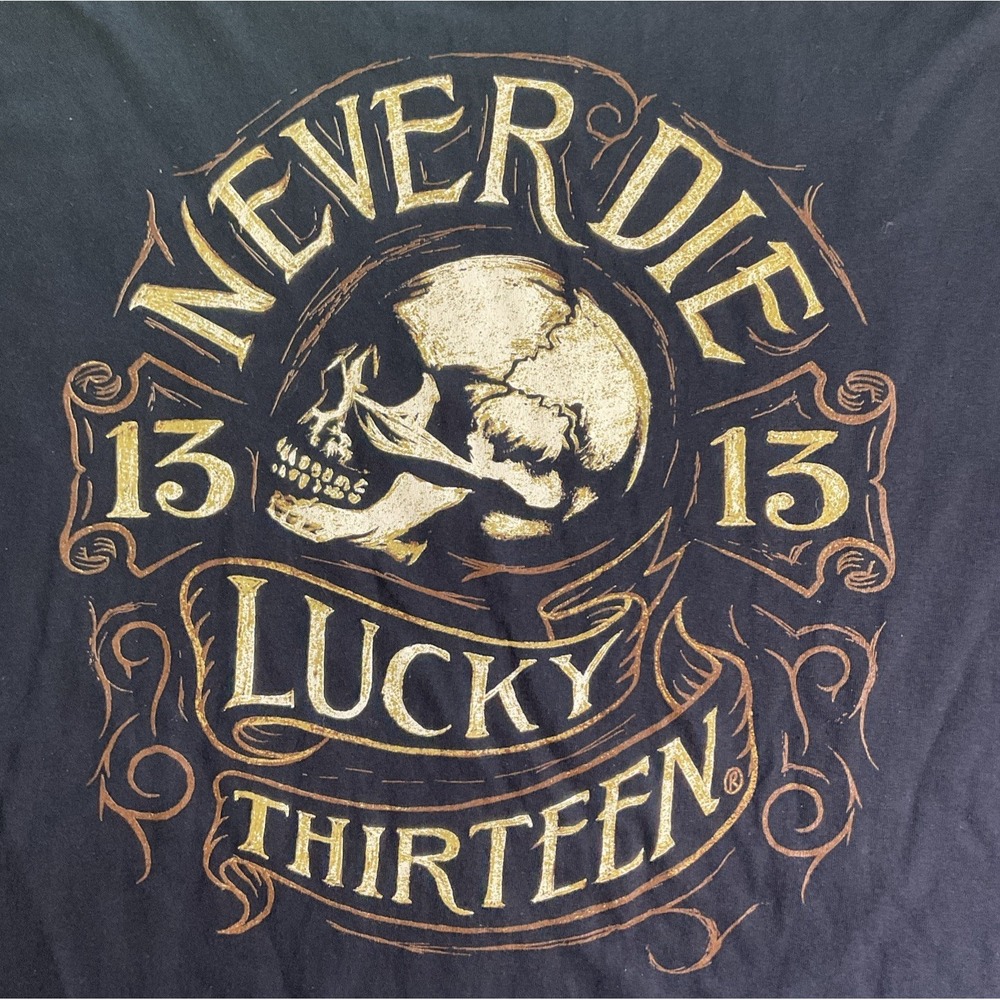 Lucky 13 Mens Black T-Shirt 4XL Never Die Lucky Thirteen Graphic Front/Back